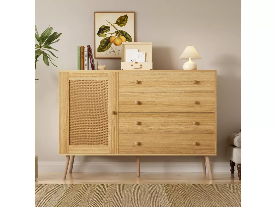 Meuble d'appoint en bois avec 4 tiroirs et 1 porte,d120cm×h83cm