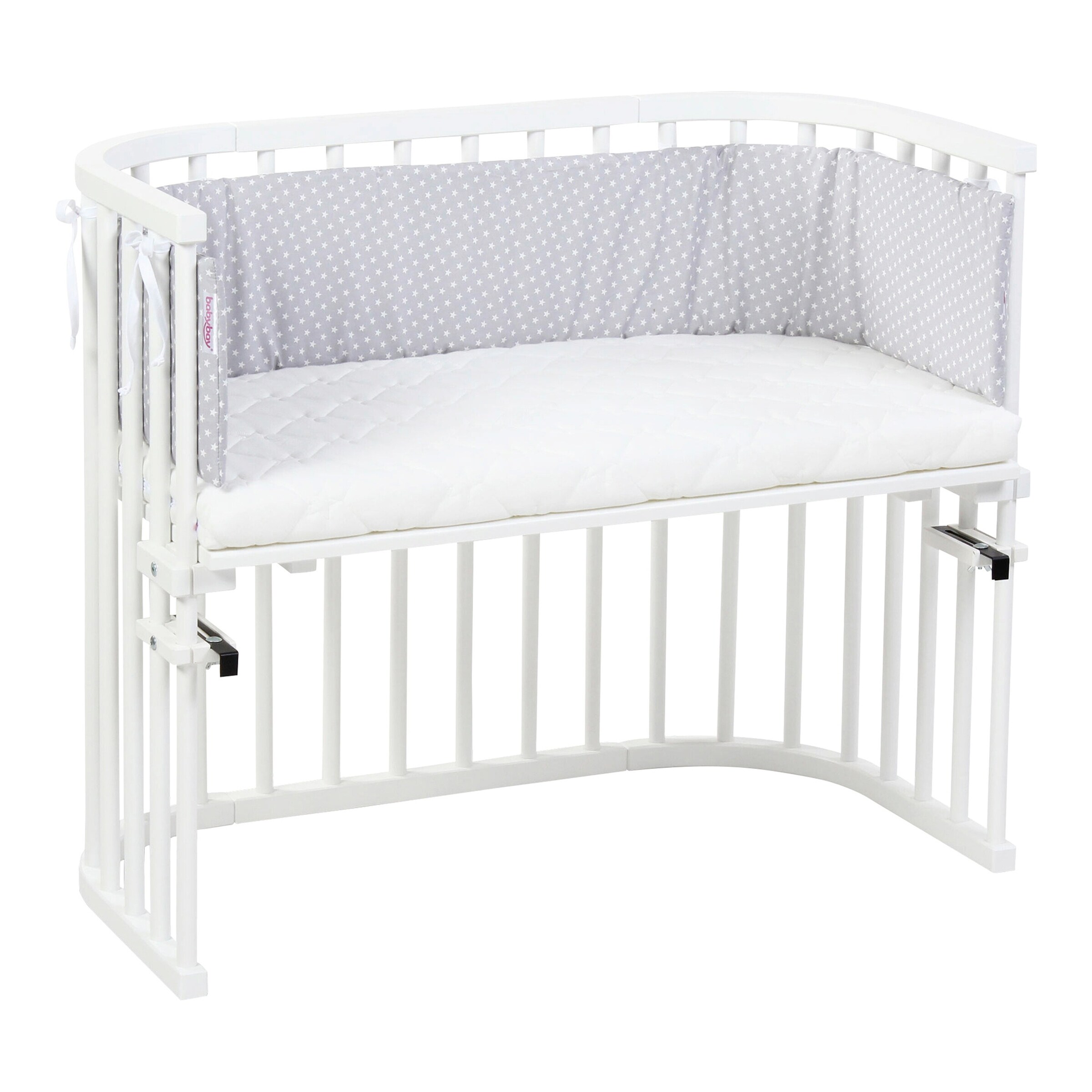 babybay® Nestchen Organic Cotton für Beistellbett Maxi, Midi, Boxspring, Comfort und Comfort Plus lichtgrau/Sterne weiß