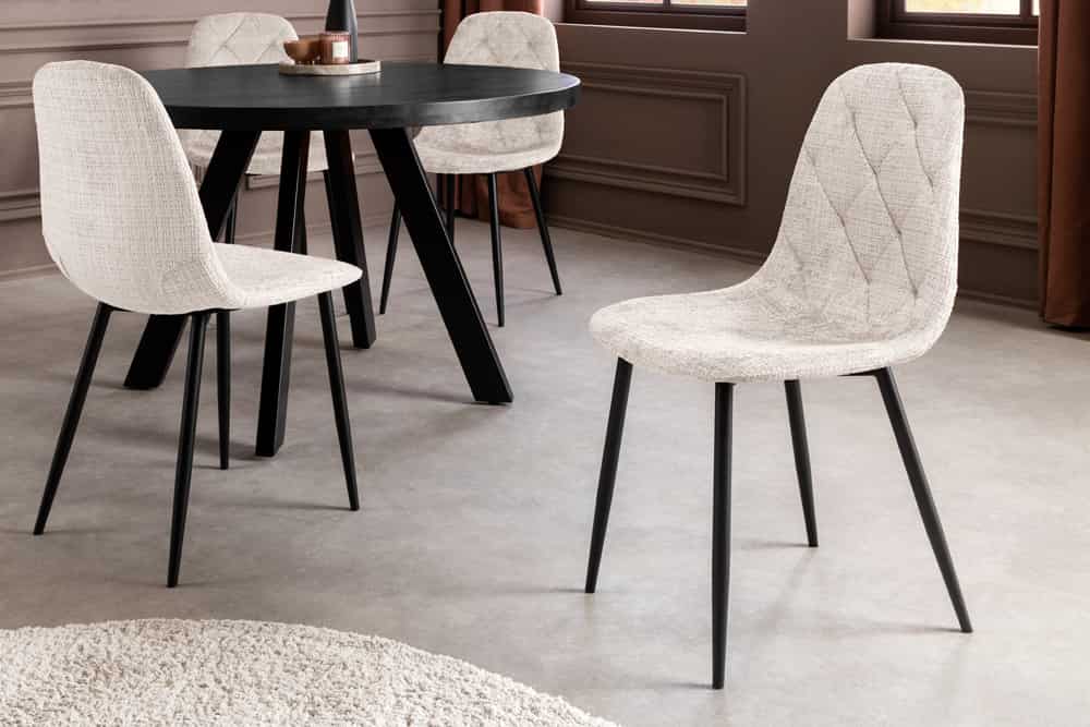 Stilvolles 2er-Set Stühle GLAMM champagner beige Chenille Cremona schwarze Metallbeine