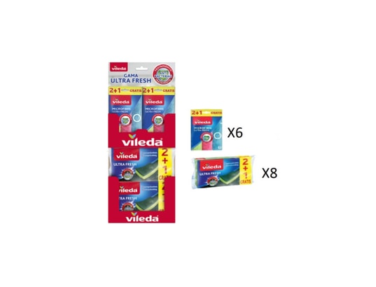 VILEDA - Seau + Balai Pack nettoyage 6 chiffons microfibres et 8 éponges