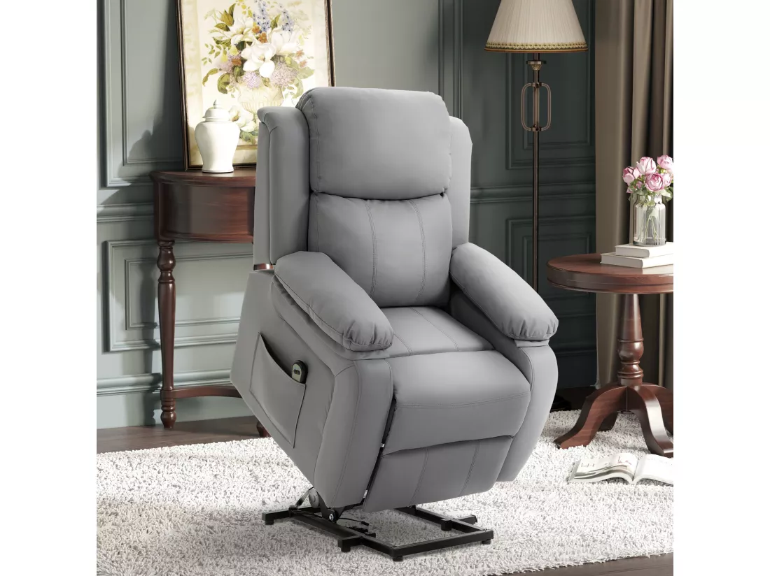 Fauteuil de relaxation électrique fauteuil releveur inclinable repose-pied ajustable revêtement synthétique gris