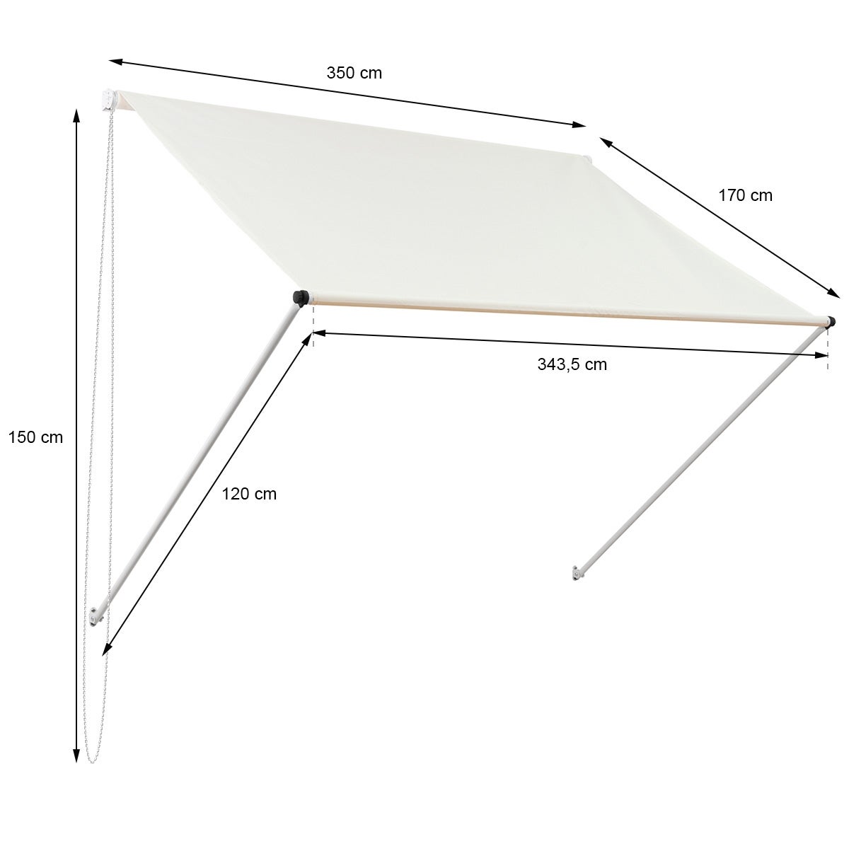 ML-Design Zonnescherm 350 x 120 cm, Beige, 50+ UV-bescherming, Gemaakt van metaal en polyester, Kabelkatrol, Raamzonwering, Uittrekbaar klemscherm Balkonscherm Spanscherm Zonnescherm Windscherm