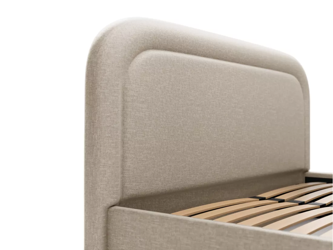 Lit coffre 180 x 200 cm - Tissu chiné - Beige + Matelas - FIREZA