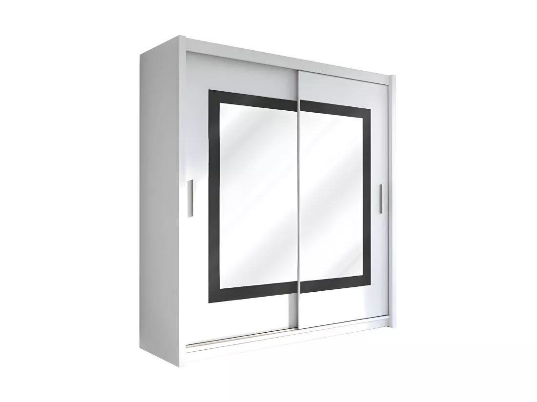 Armoire 2 portes coulissantes - Avec miroir - L203 cm - Coloris : Blanc - AUTLAN