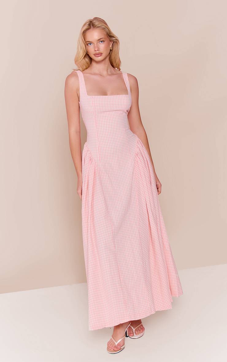 Rose Bébé Robe Longue À Encolure Carrée Vichy