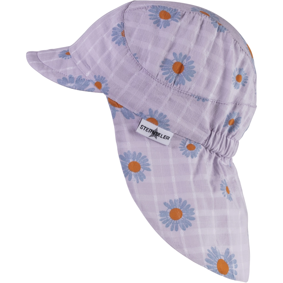 Sterntaler Schirmmütze mit Nackenschutz Blume flieder