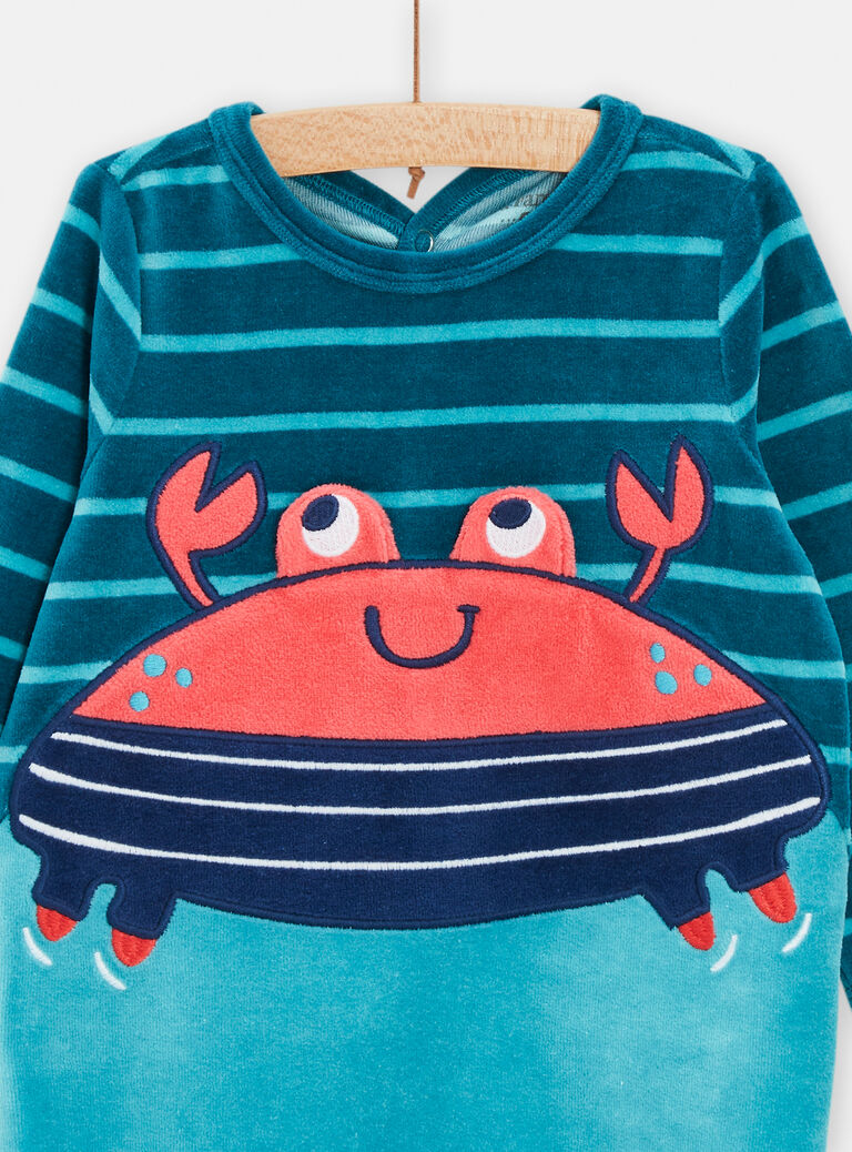 Pyjama bleu en velours animation crabe pour bébé garçon