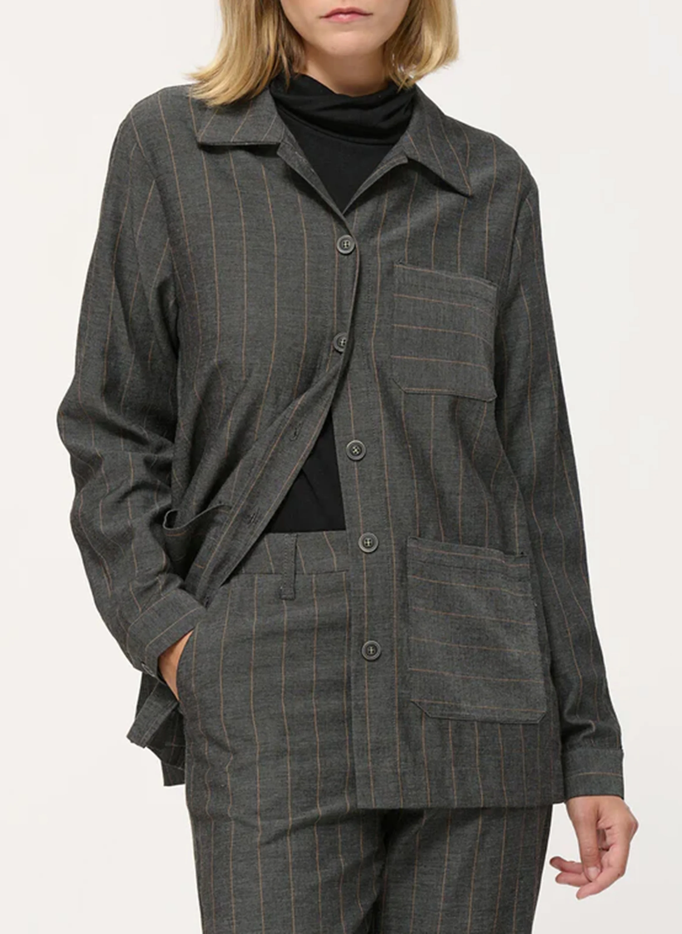 Veste col chemise à rayures | Gris