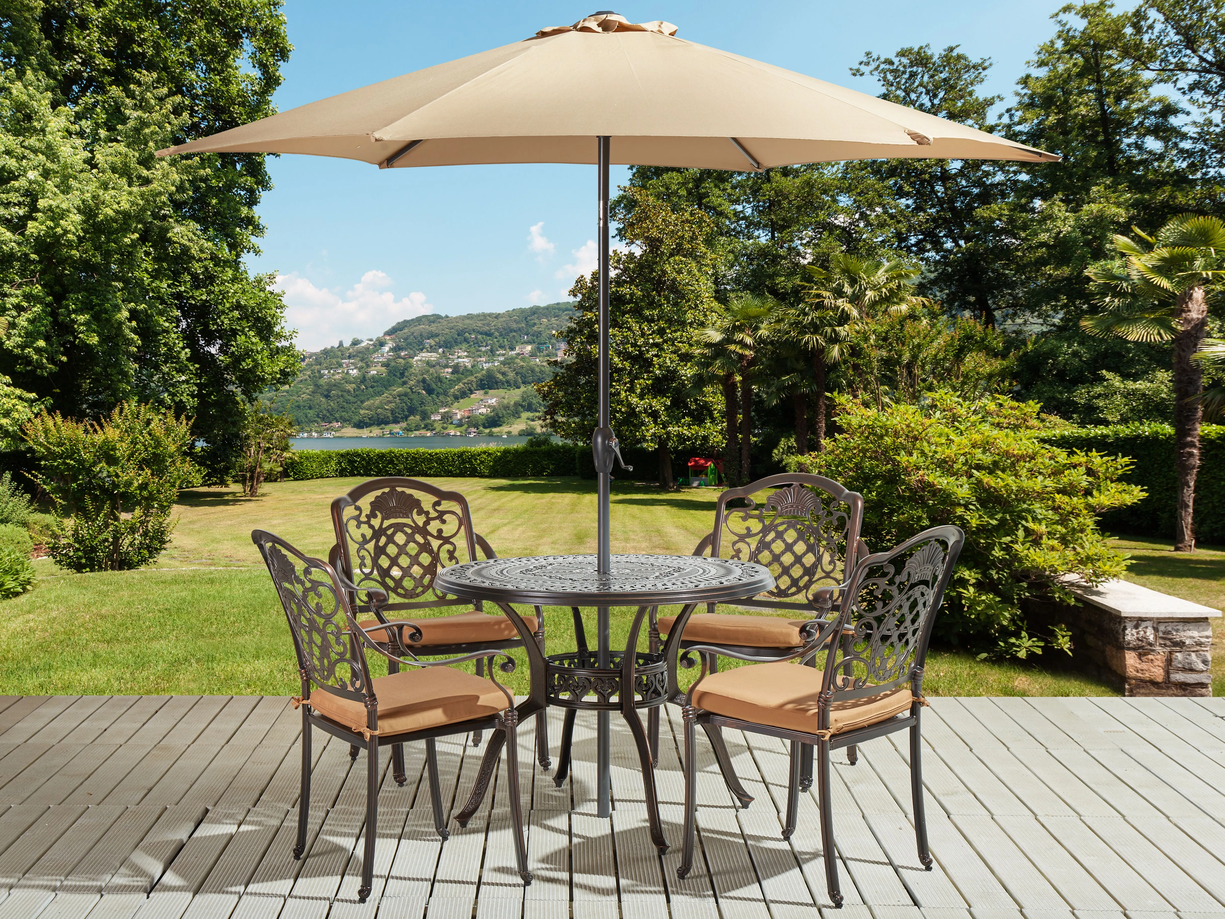 Tuinset 4-zits SALENTO met parasol (16 opties) Metaal Donkerbruin