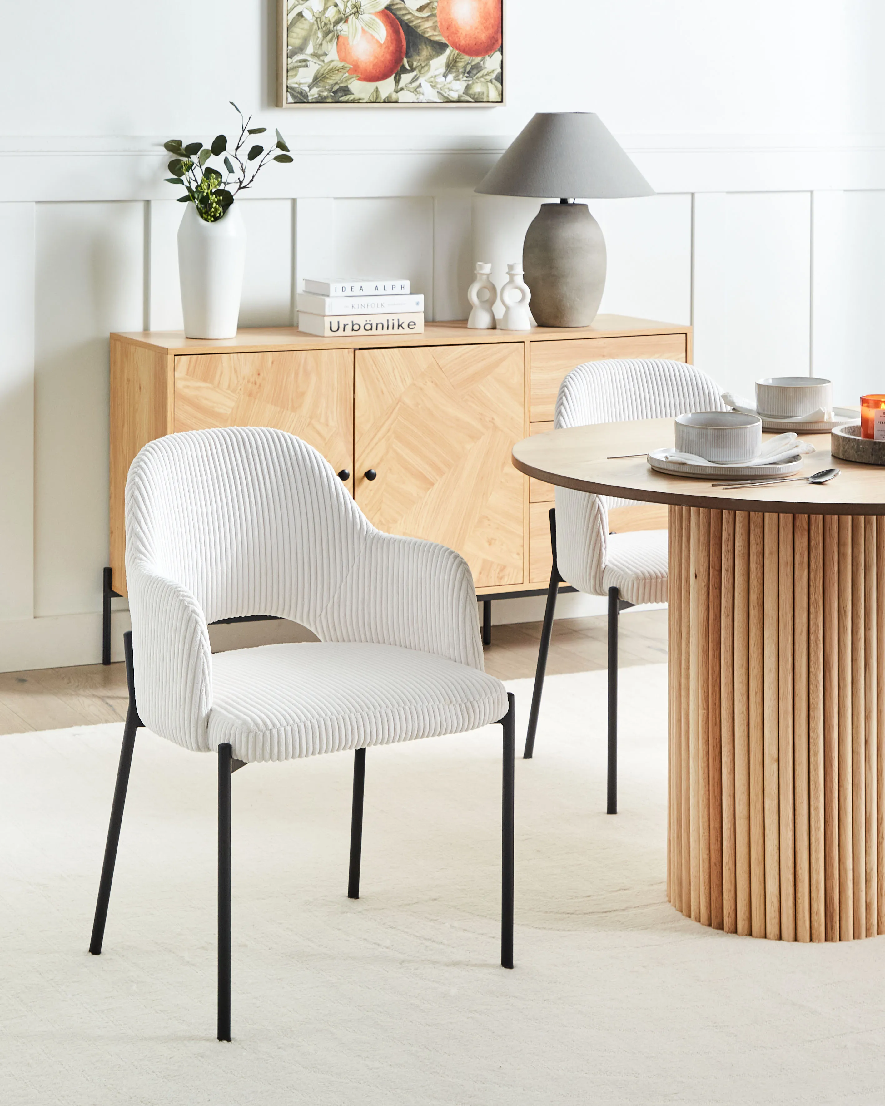 Set van 2 eetkamerstoelen RATON Corduroy Gebroken wit