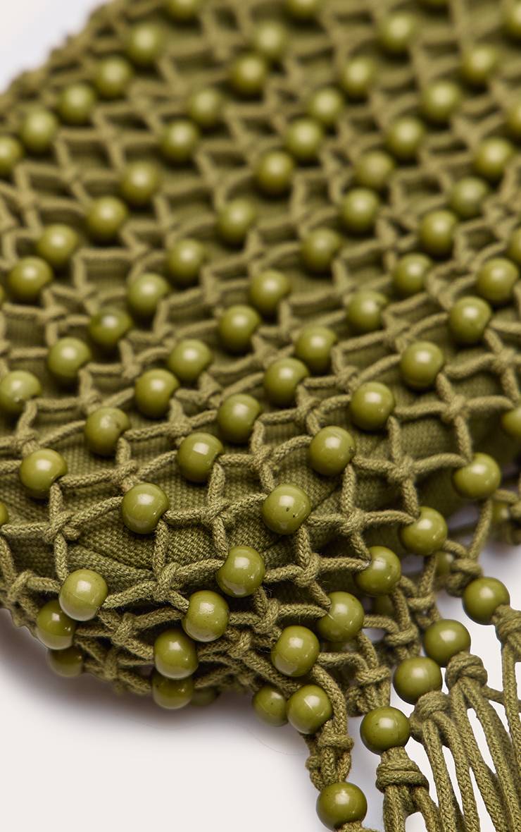 Kaki Sac À Bandoulière À Franges Perlées