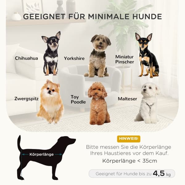Hundesofa Vaskbar kjæledyrsofa med ryggstøtte og treben for små hunder opptil 45 kg i grå