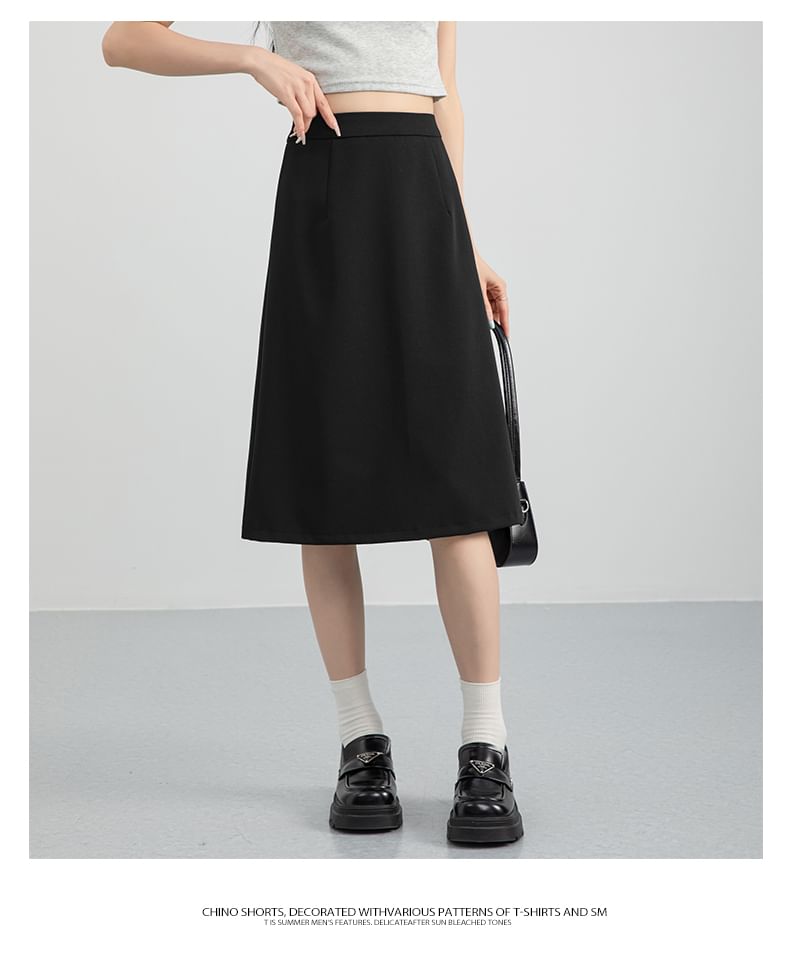 Magimomo - Hoge taille effen midi A-lijn rok