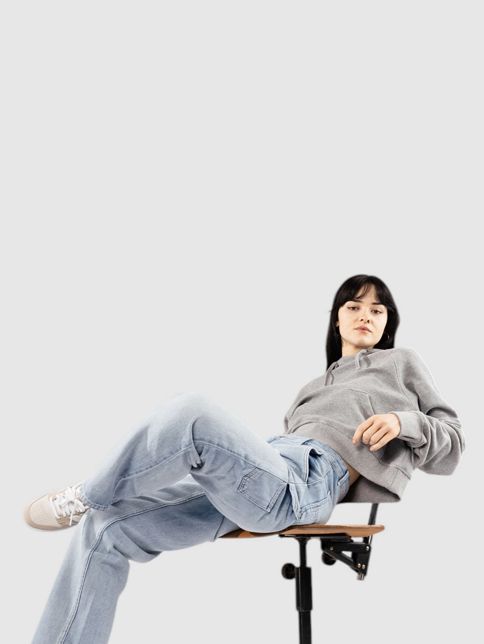 Ninth Hall Boxy Crop Reverse Terry Hoodie grey