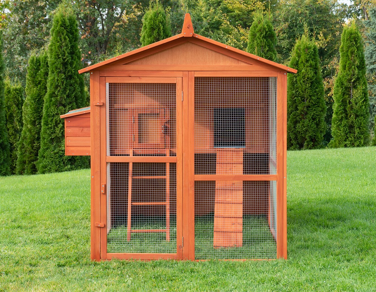 MyAnimal Hühnerstall groß für 7 Hühner MH-15, Hühnerhaus auf 2 qm², mit Auslauf, separates Legenest (Braun)