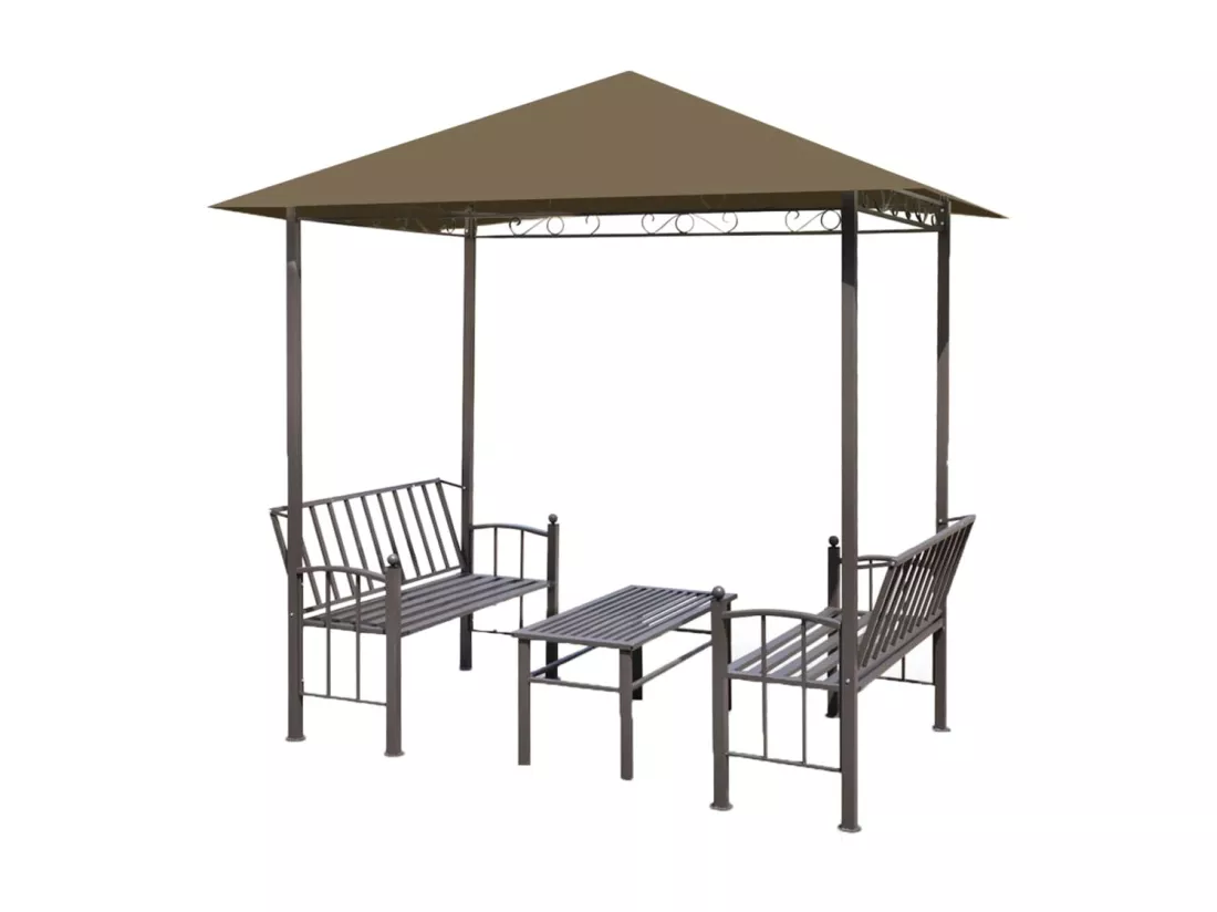 Pavillon de jardin et table et bancs 2,5x1,5x2,4m Taupe 180g/m²
