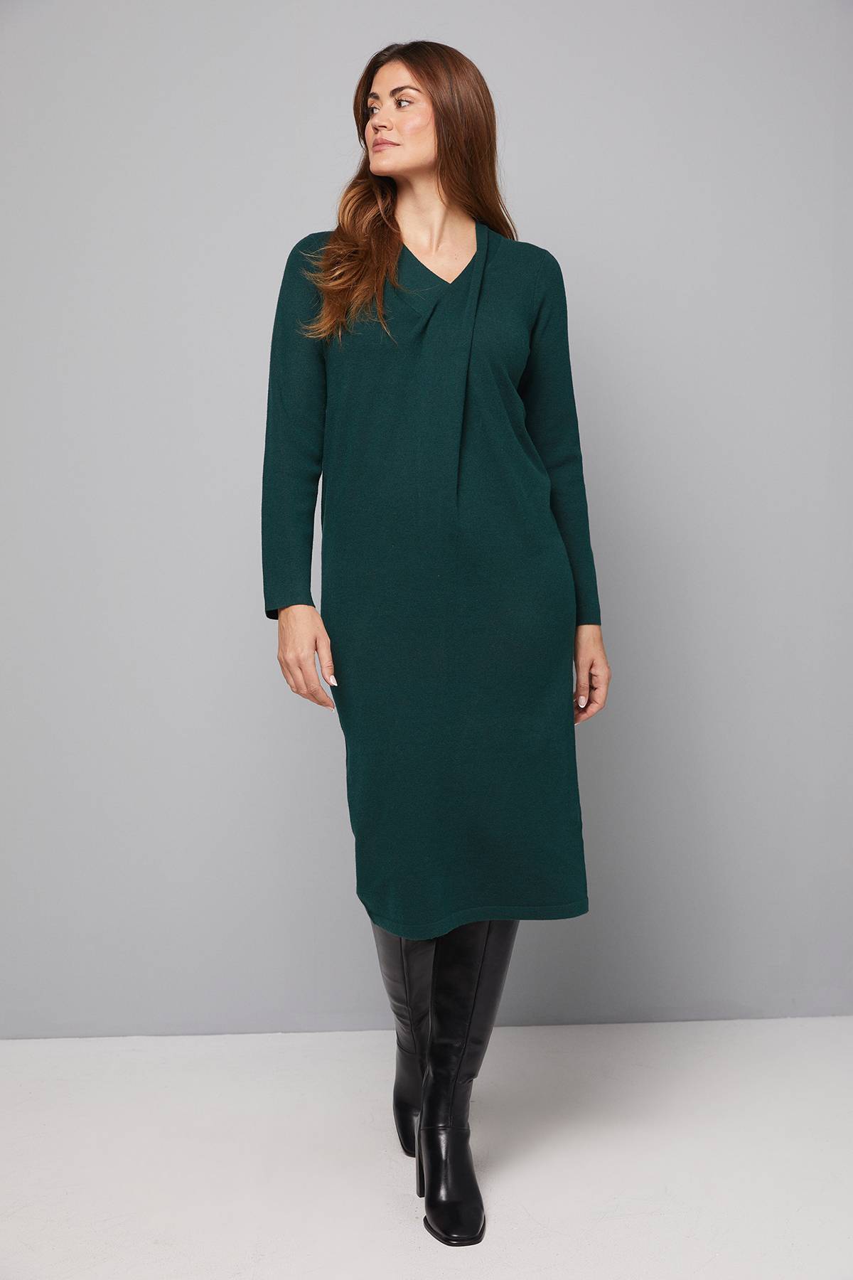 Wallis Robe Mi-Longue Verte à Col Croisé