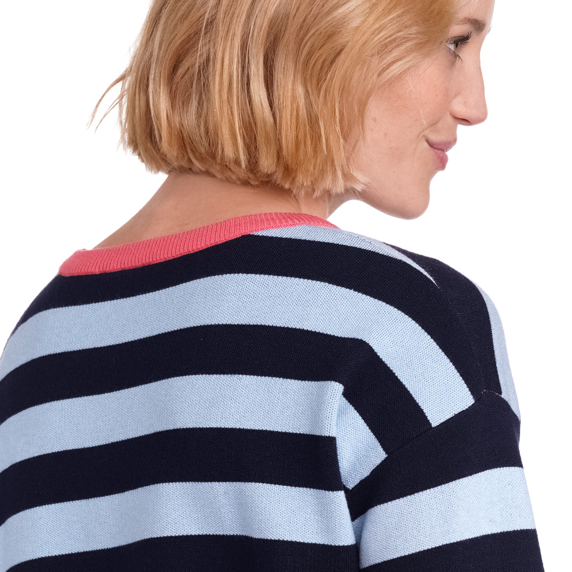 Gina Benotti Micky Maus Strickpullover mit Streifen hellblau / dunkelblau / hellrot