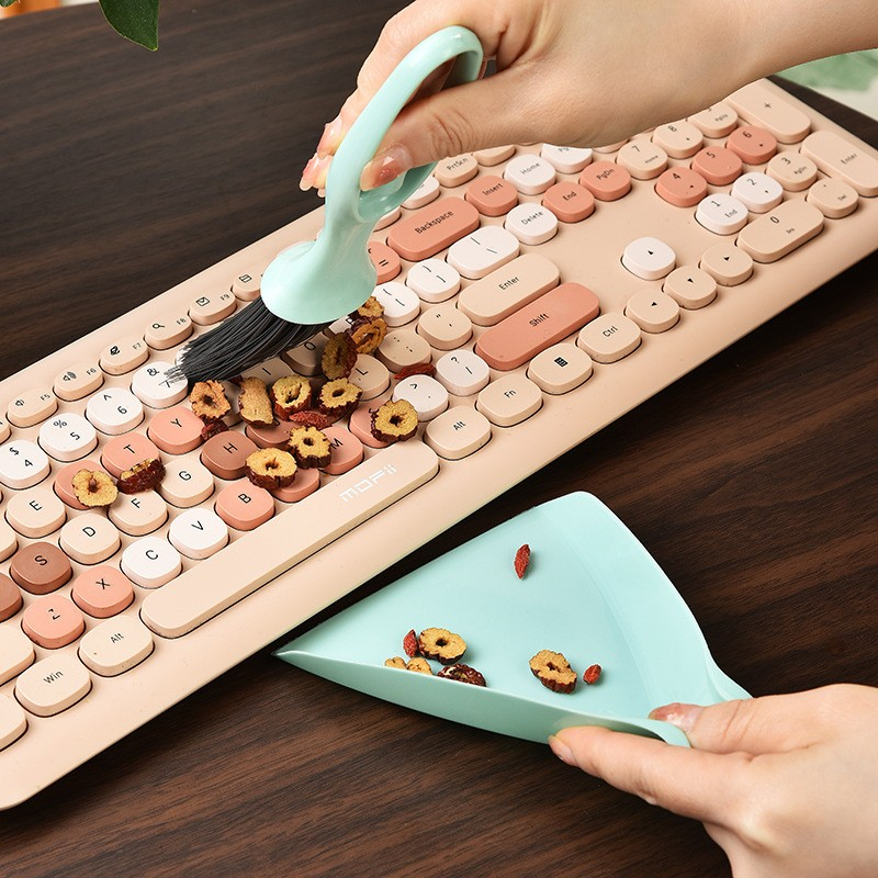 (2-tlg. Set) Mini Besen mit Kehrschaufel Haushalt Handfeger Desktop Reinigungs Hilfe - Weiss
