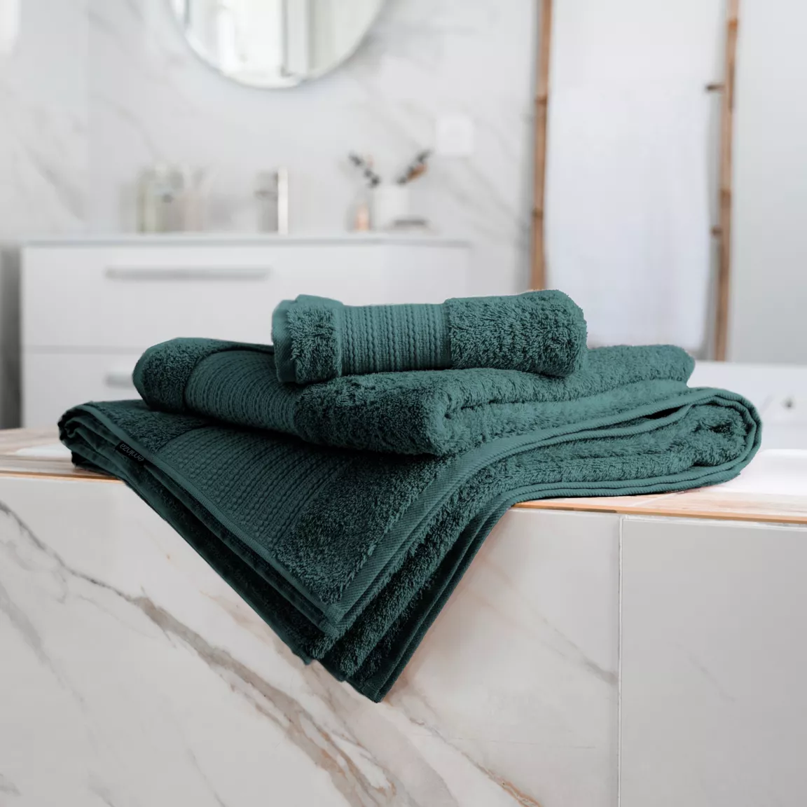 Serviette de bain coton bio (50 x 90 cm) Méline Vert émeraude