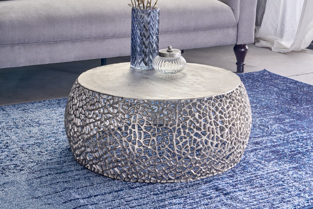 riess-ambiente Couchtisch ABSTRACT LEAF - Runder Couchtisch 75cm silber antik Metall filigrane Handarbeit