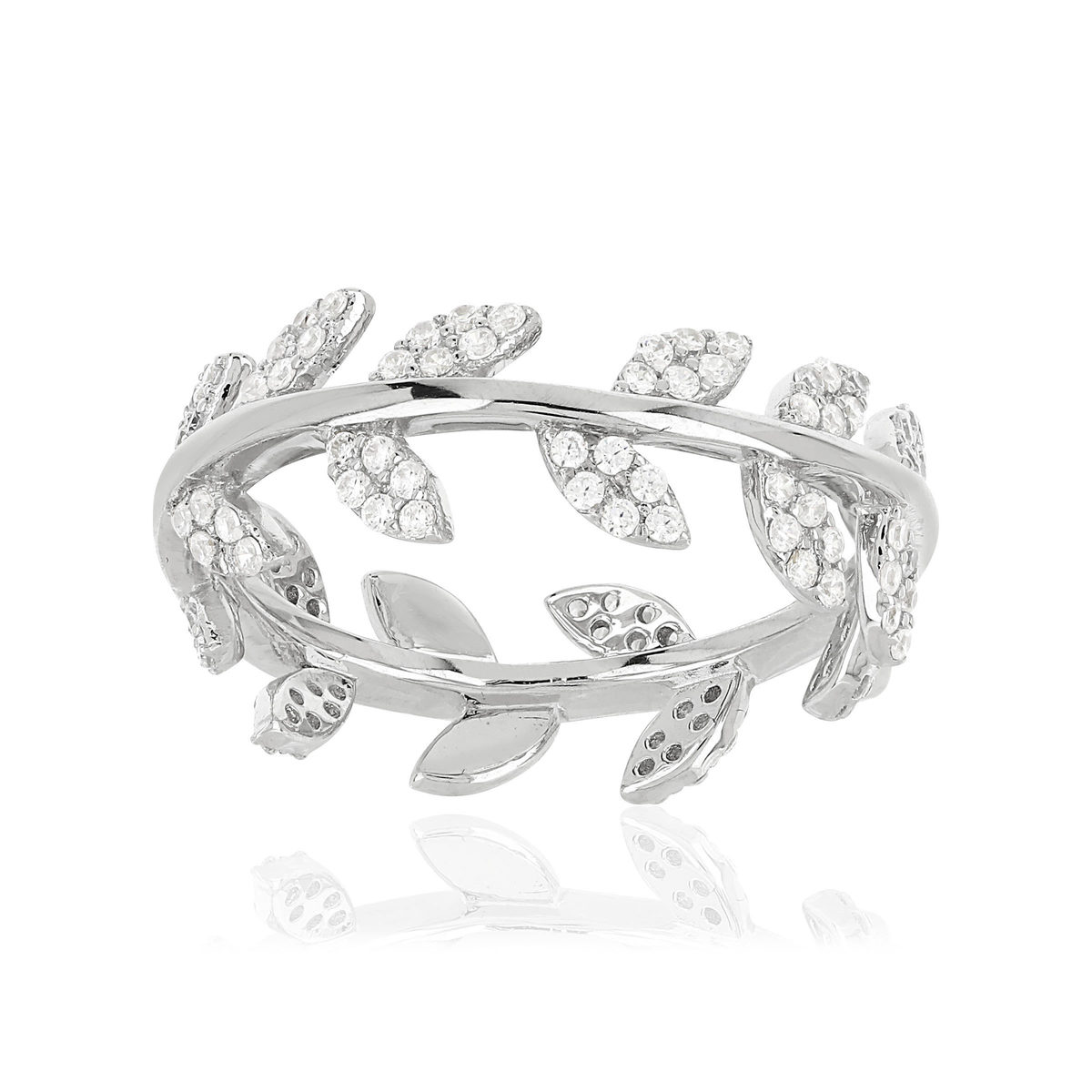 Bague argent 925 feuilles zirconias