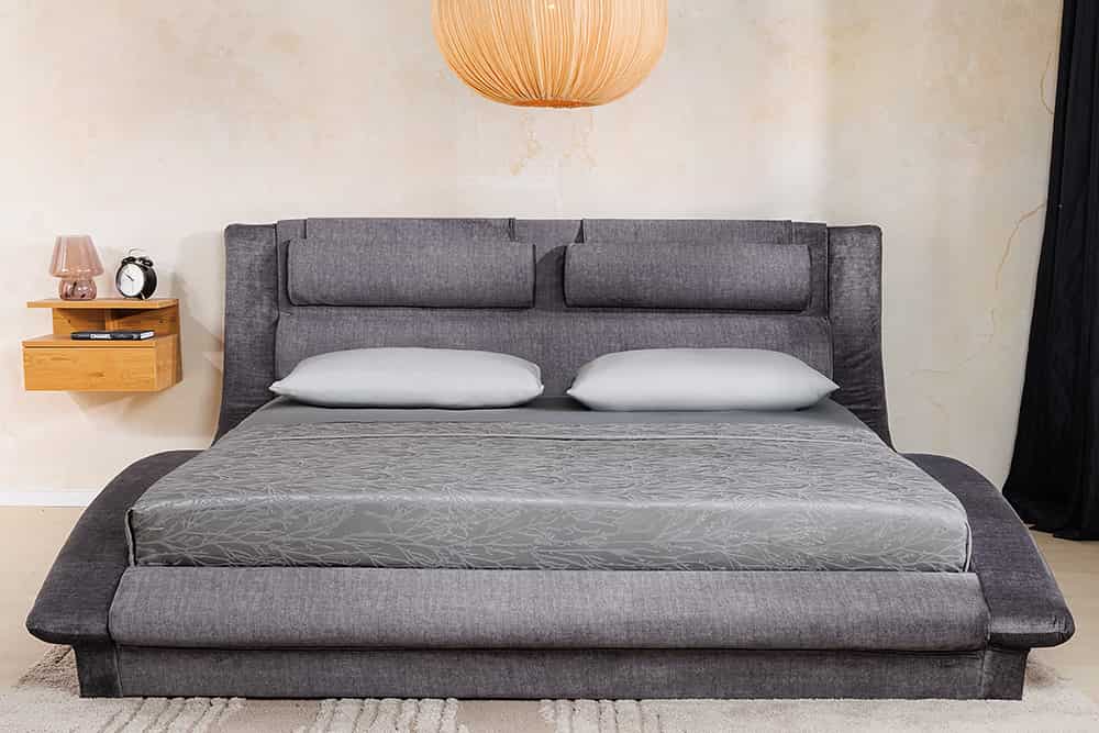 Modernes Bett SWING 180x200cm grau Vogue Velours Samt mit Stauraum und Lattenrost