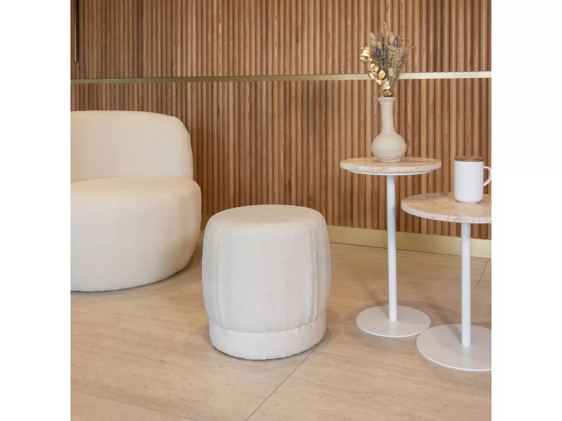 Now's Home - Pouf En Tissu Bouclette Blanc Pivotant 41,5x41,5x40cm Malo