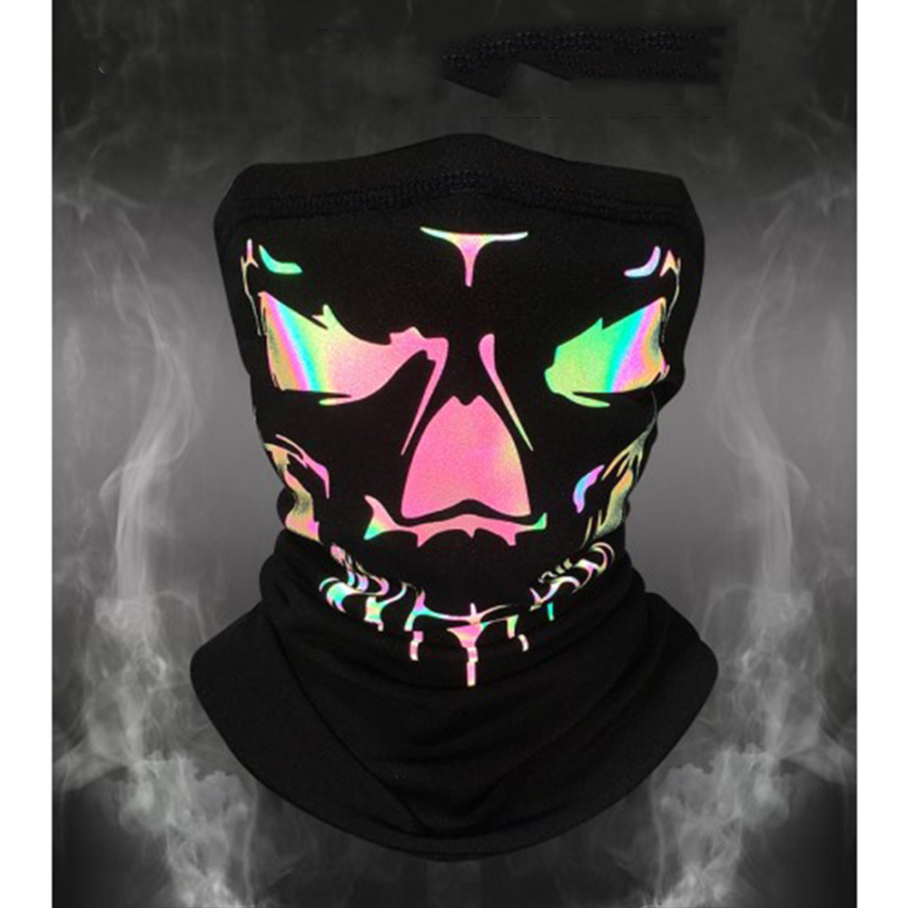 Reflektierendes Bandana Motorrad Schal Fahrrad Halstuch Biker Sturmmaske Ski Schlauchschal Totenkopf Design - Schwarz