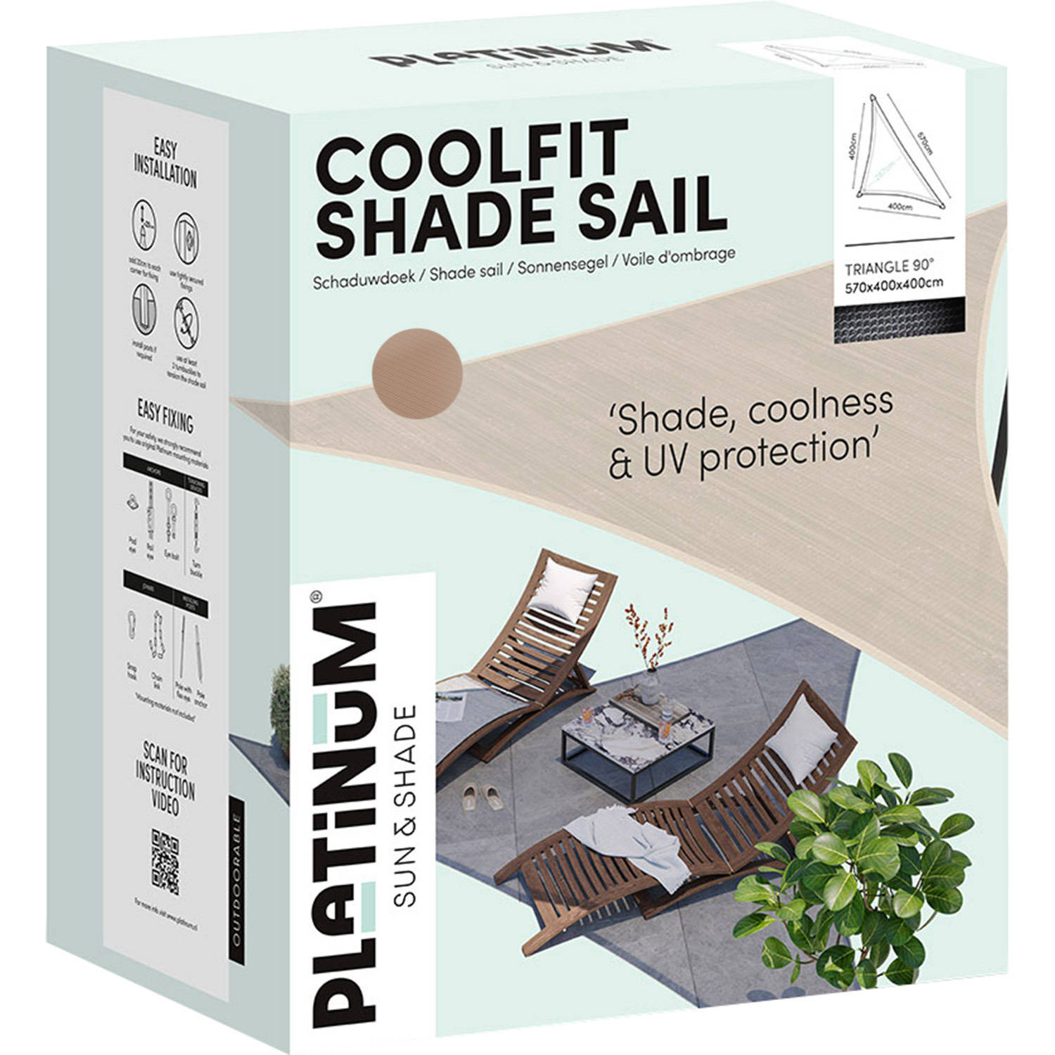 Platinum Coolfit schaduwdoek driehoek (570x400x400 cm)