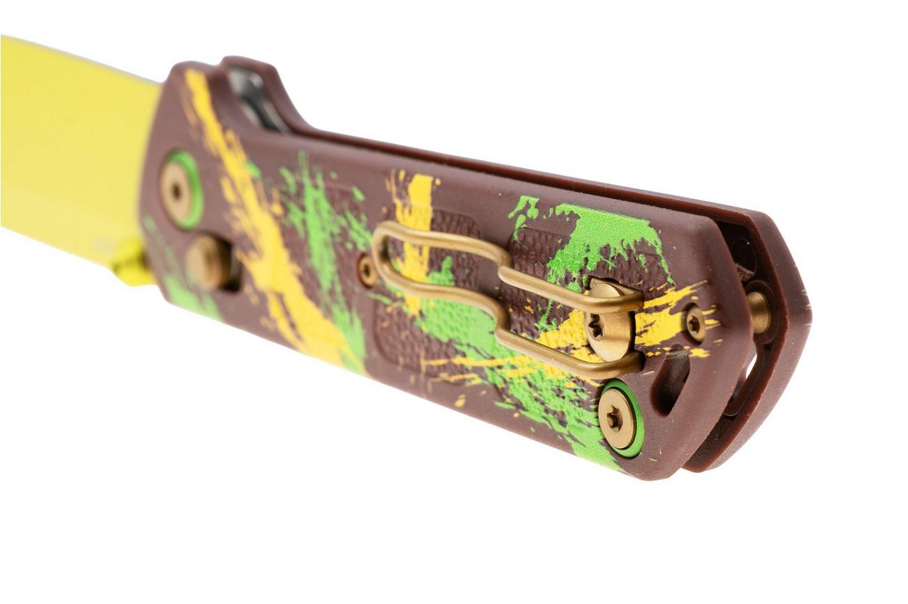 Böker Plus Kihon 2 Dubai Chocolate 01BP0038 Pistaccio Green D2, Brown Yellow Green GFN, zakmes, Lucas Burnley design