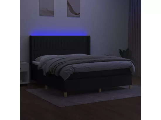 Sommier tapissier avec matelas et LED Noir 160x200 cm Tissu