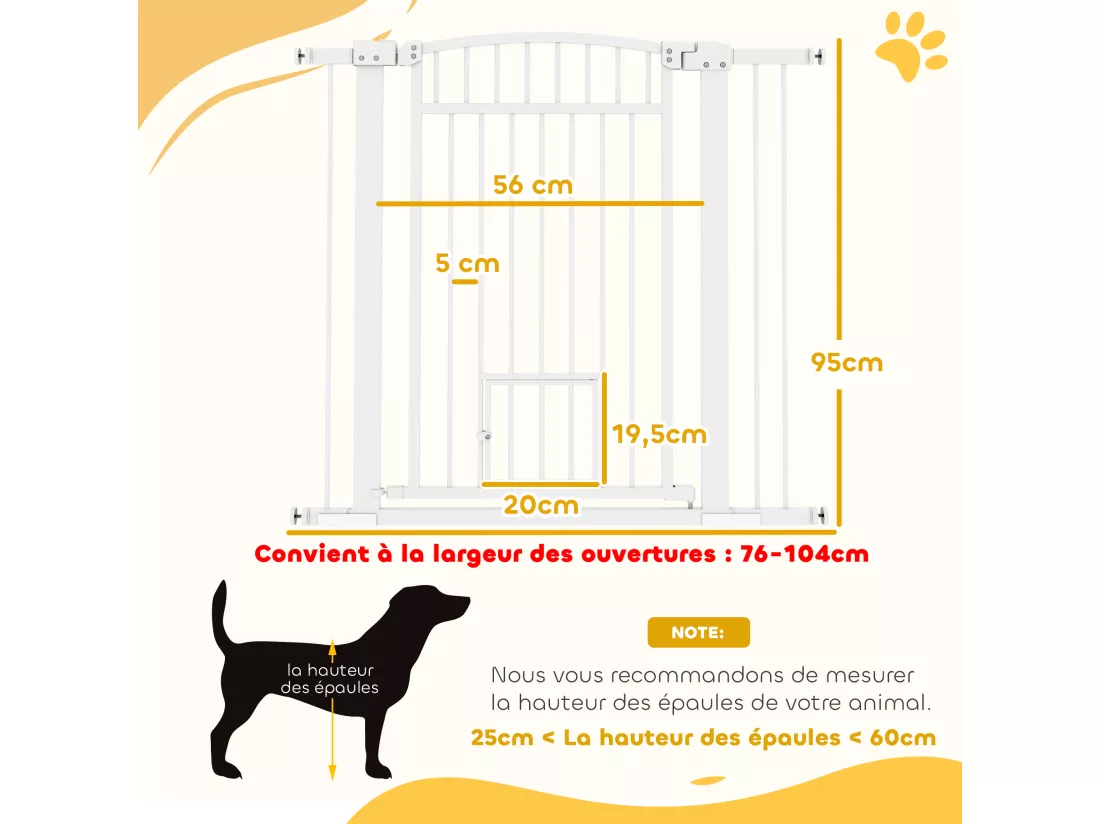 Barrière de sécurité pour chien - barrière à pression ajustable - 2 portes verrouillables - acier blanc
