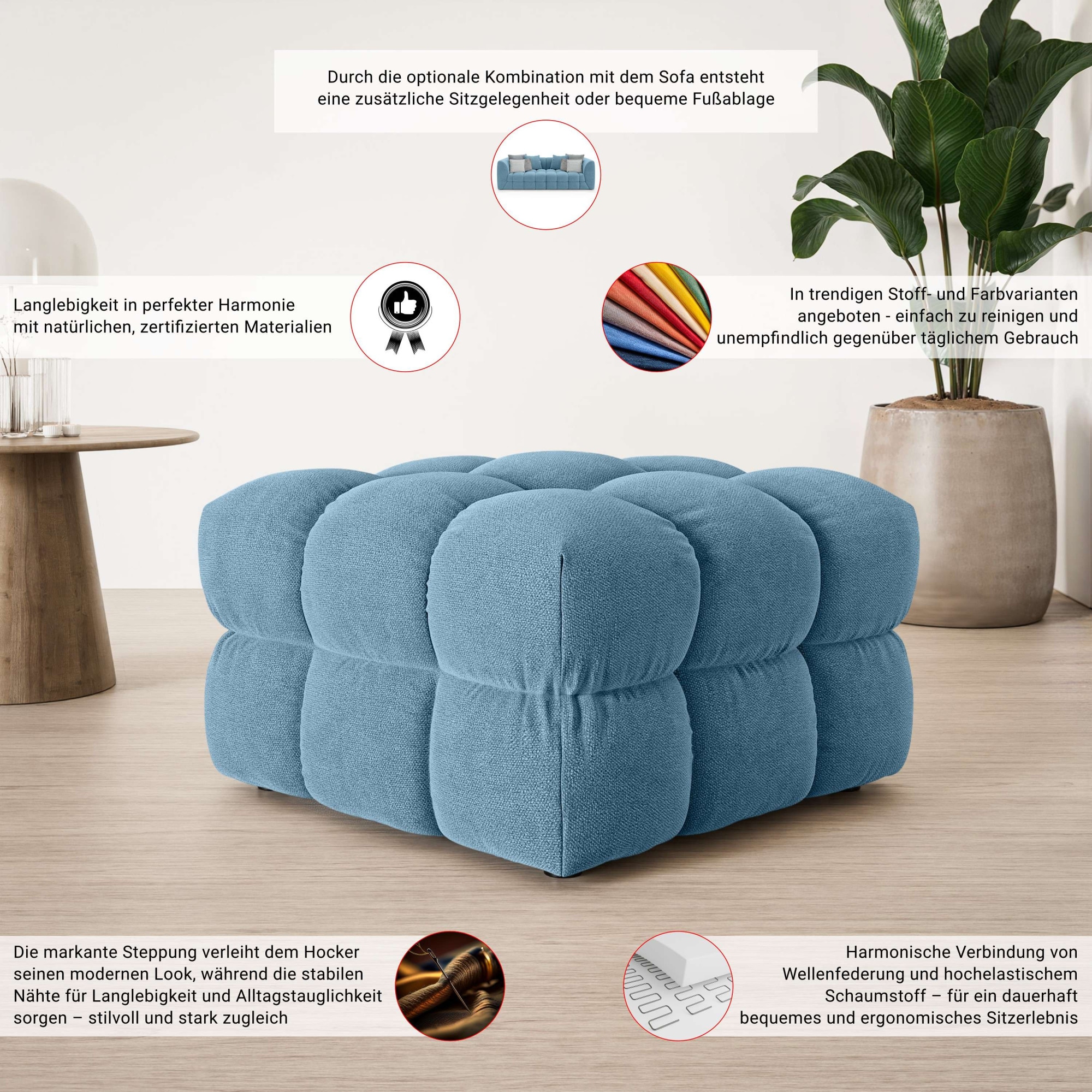 s.Oliver Polsterhocker »COBBO Sitzhocker Bubble-Optik, Masse B/T/H: 80/80/48 cm« passend zum Sofa, moderne Steppung und hoher Sitzkomfort