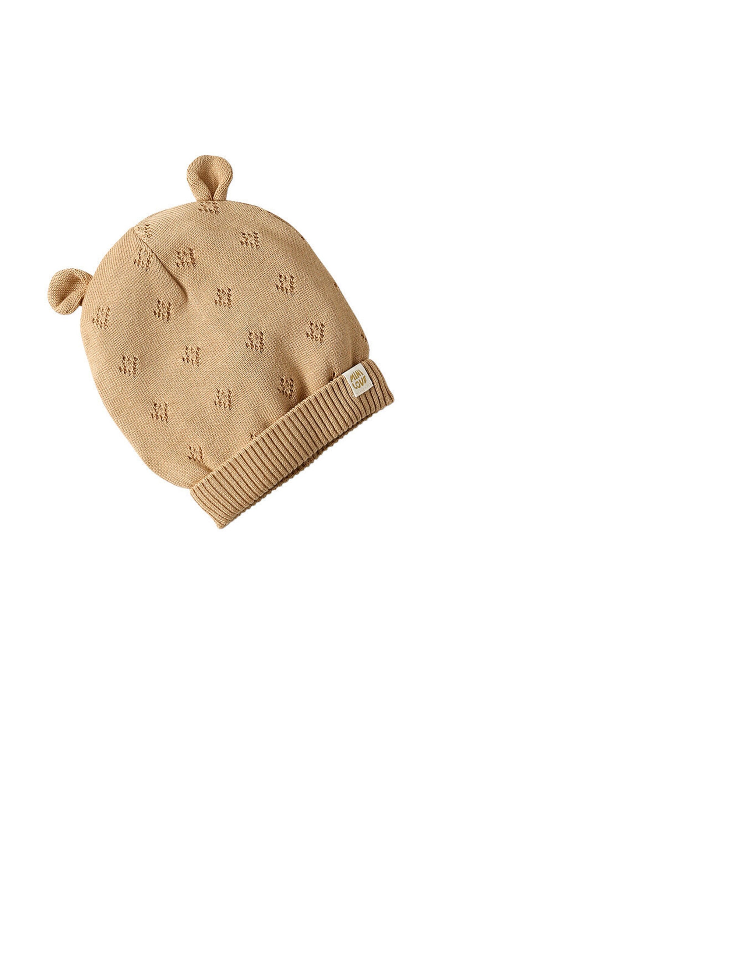 Vertbaudet Mädchen Baby-Set: Mütze mit Ohren, Rundschal & Handschuhe mit Lochmuster beige meliert