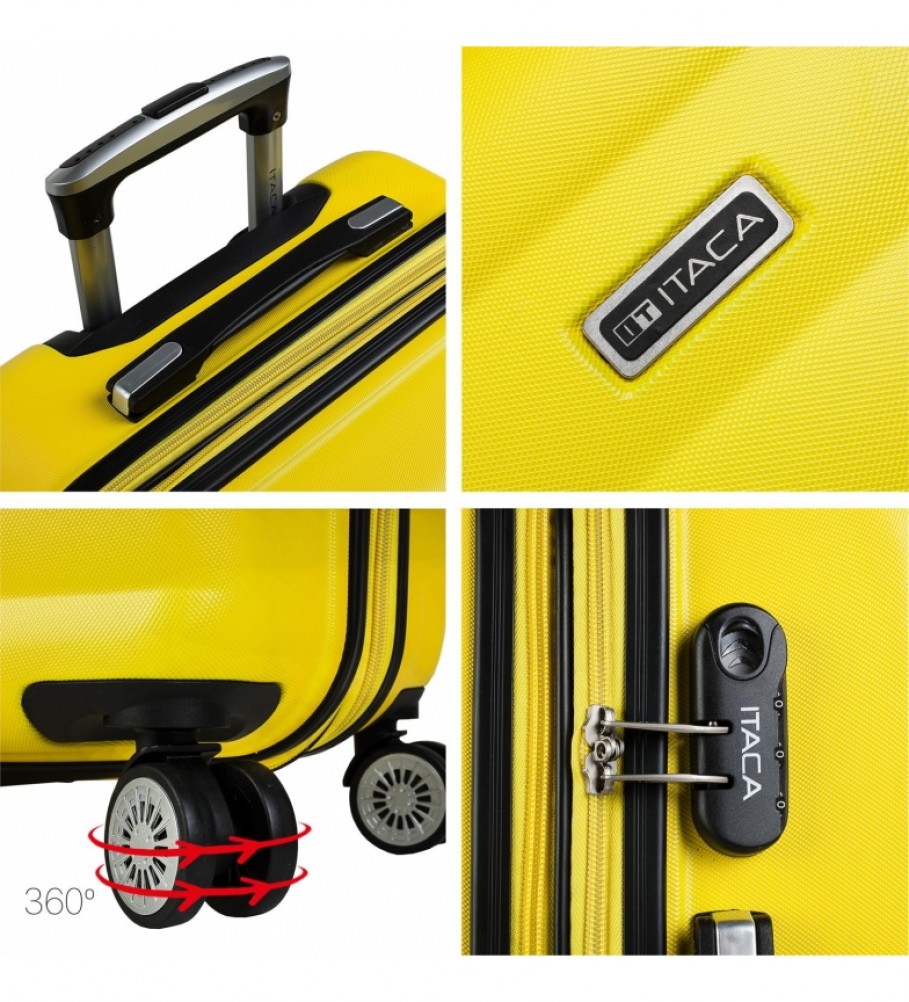 Mala de viagem rígida de tamanho médio com 4 rodas ITACA 71260 Amarela - 65x42x26cm -