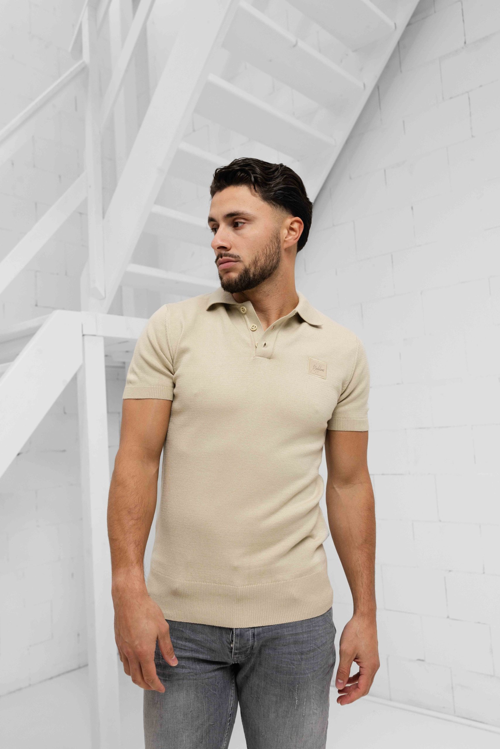 Malelions Knitted Patch Polo Heren Beige