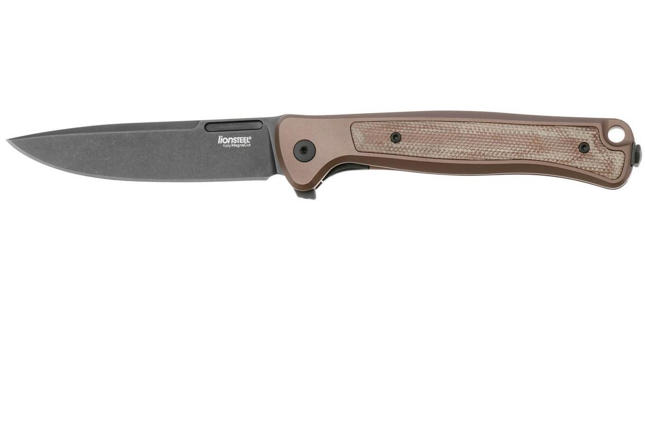 LionSteel Skinny Solid SK01A EB Earth Aluminium Natural Canvas Micarta inlay, Blackwashed zakmes, Molletta design