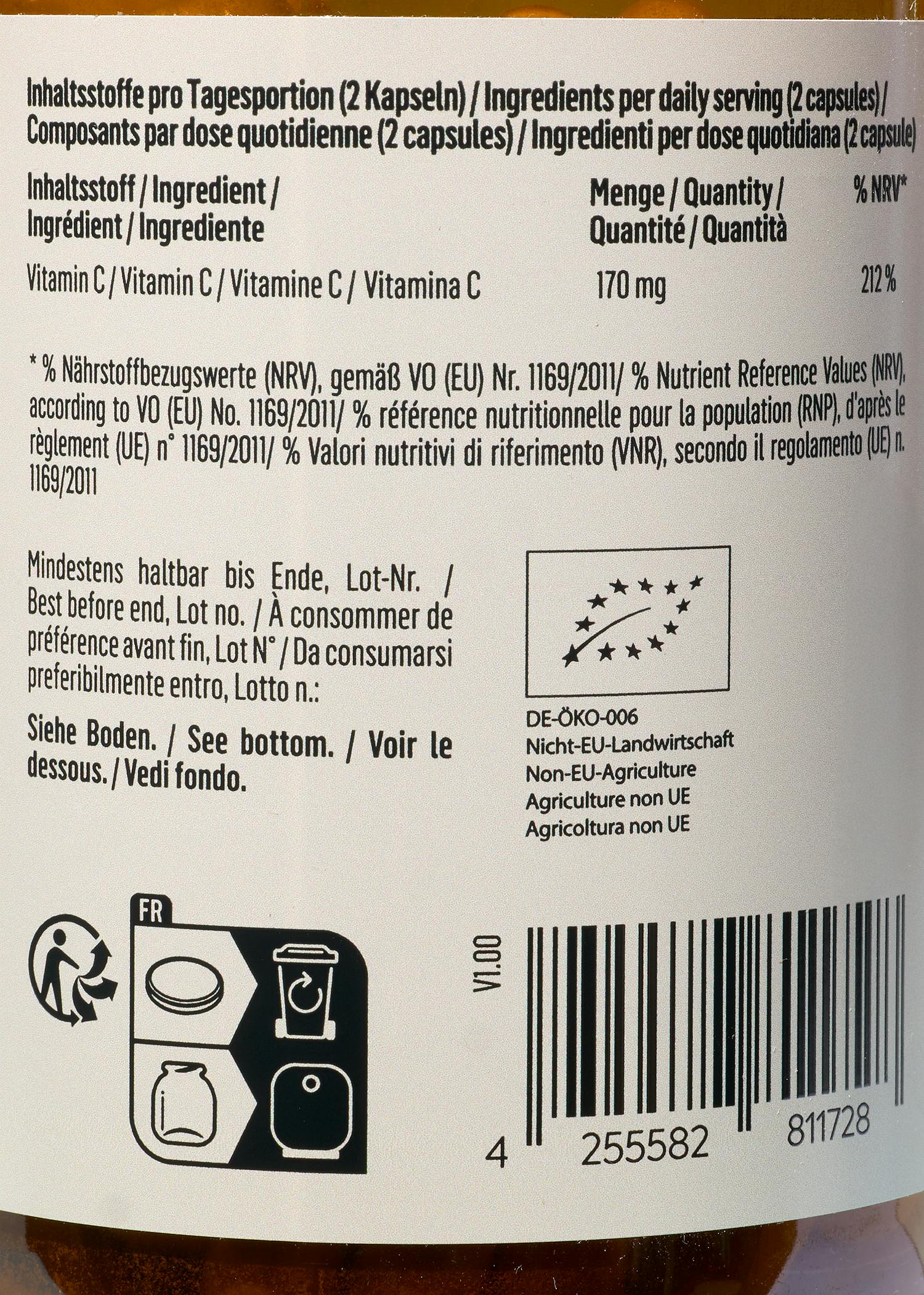 Natürliches Vitamin C aus Bio-Acerola Kapseln 180 Stück