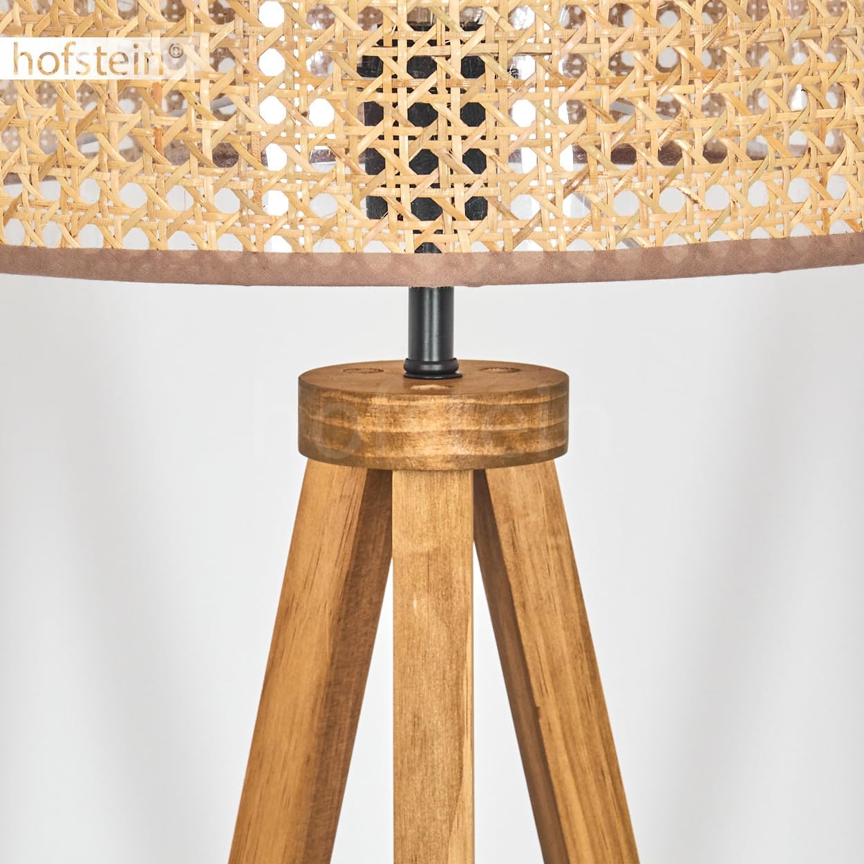 Stehleuchte Barcos, Stehlampe aus Holz/Wiener Geflecht/Rattan in Naturfarben/Schwarz, Leuchte im skandinavischen Design mit rundem Schirm (Ø 40cm) u. Fußschalter, Höhe 154cm, 1x E27, ohne Leuchtmittel