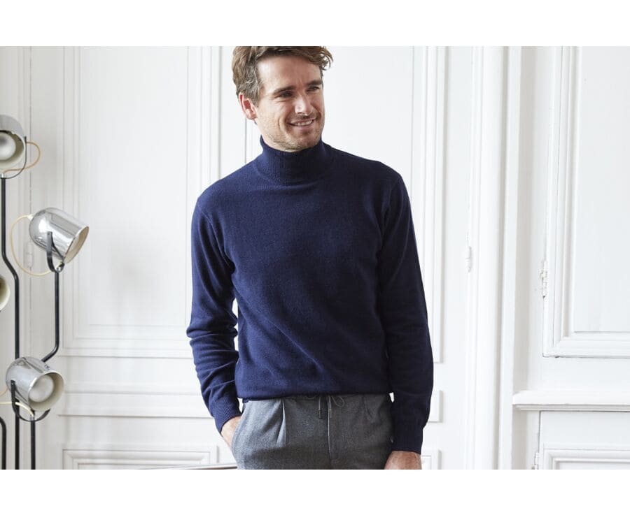 Pull laine homme col roulé Navy - EMERIC