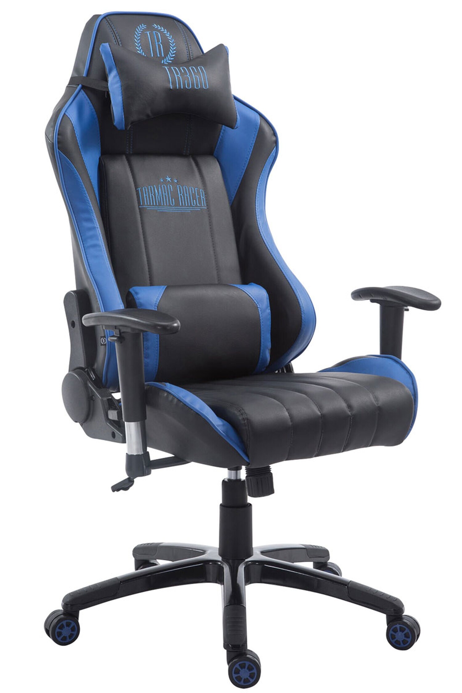 TPFLiving Racing Bürostuhl Shiva Kunstleder Schwarz/Blau