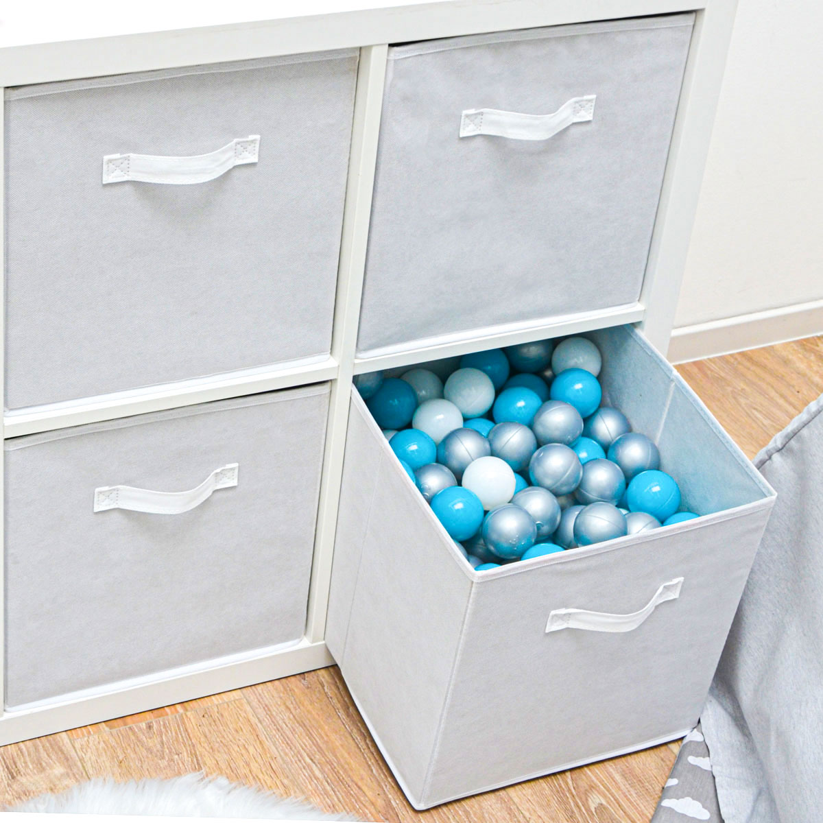 Faltbox Set 4 Boxen für Kallax Regal weiß 33x38x33cm Expedit Box mit Stoffgriff
