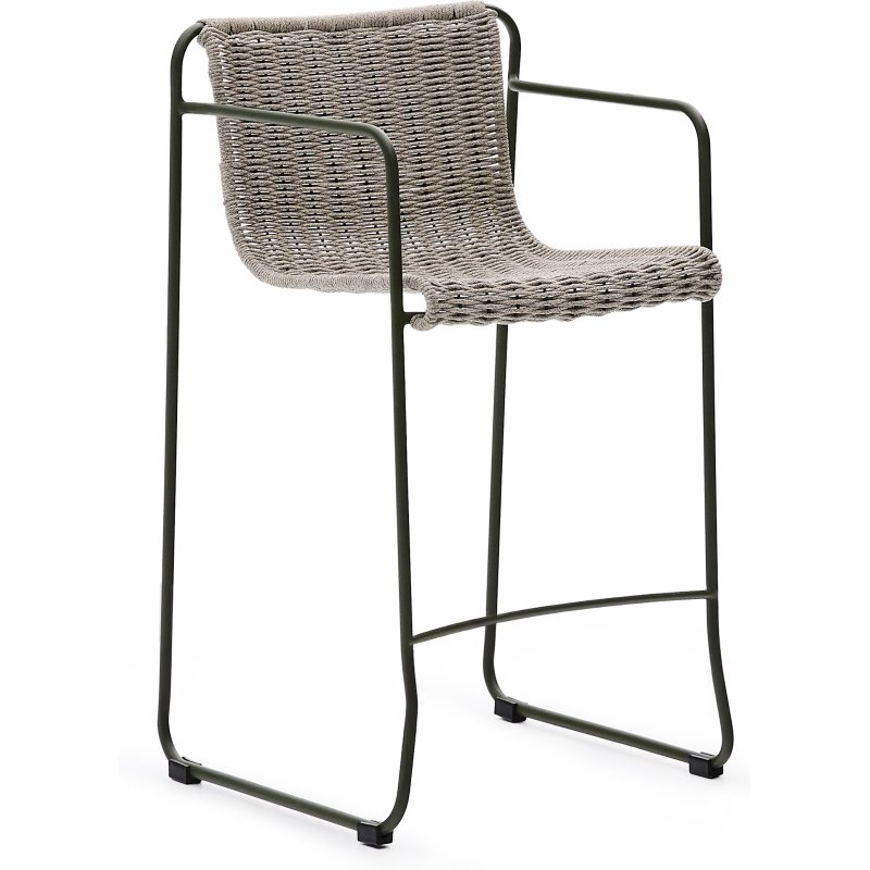 Tabouret Maurina en acier galvanisé vert et corde écrue et grise 64,5 cm