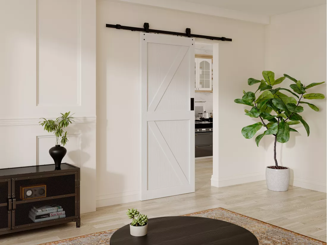 Porte coulissante avec système en applique - Bois et MDF - blanc - H205 x 83 cm - NEFARA