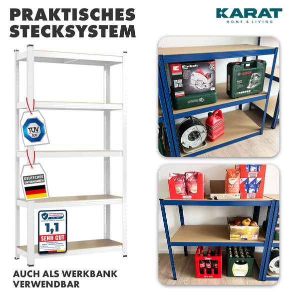 Robuuste stellingkast - wit - voor kelder & werkplaats - 180 x 90 x 45 cm - draagvermogen 875 kg