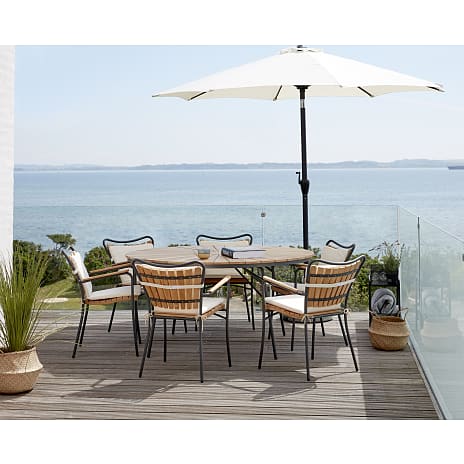 Kerteminde Ø150 teak havemøbelsæt med 6 stole - Teak/antracit