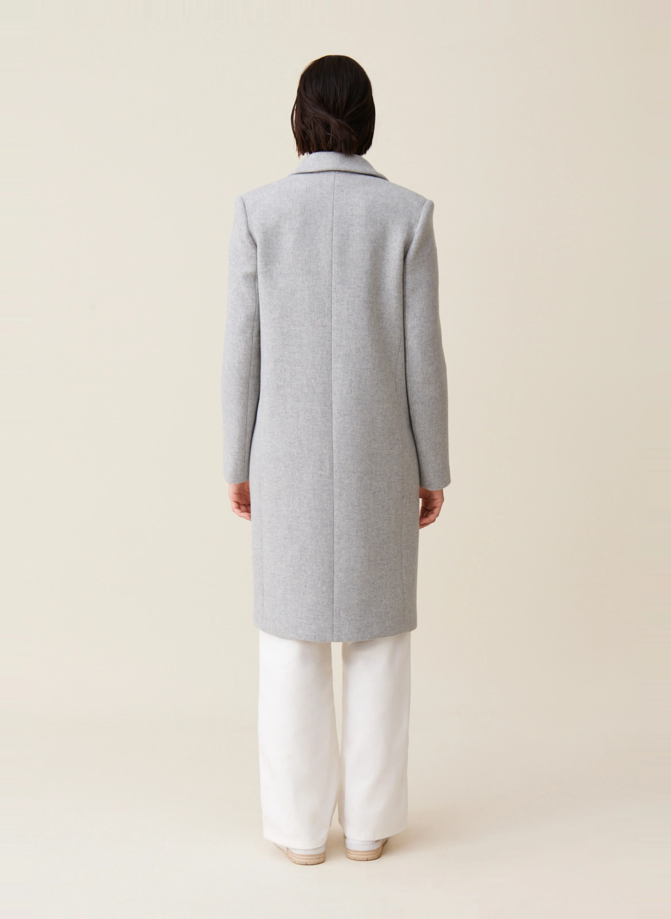 Manteau droit col tailleur en laine mélangée | Gris