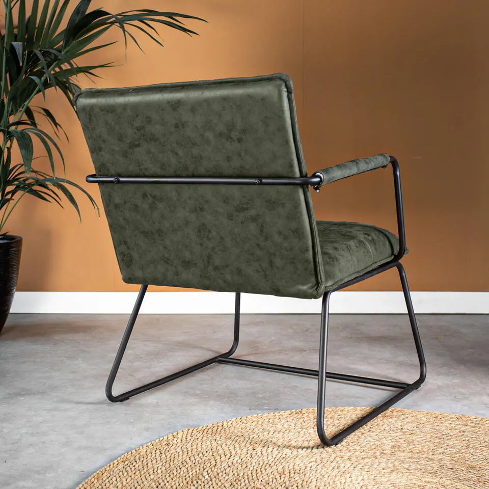 Industriële fauteuil Hailey groen ecoleder - Leder - Groen