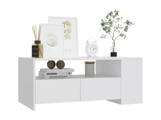 Table basse blanc 102x55x42 cm bois d'ingénierie